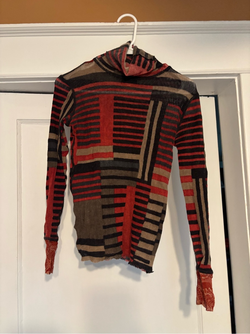 Jean Paul Gaultier Red, Black & Brown Geometric Stripe Turtleneck Sweater